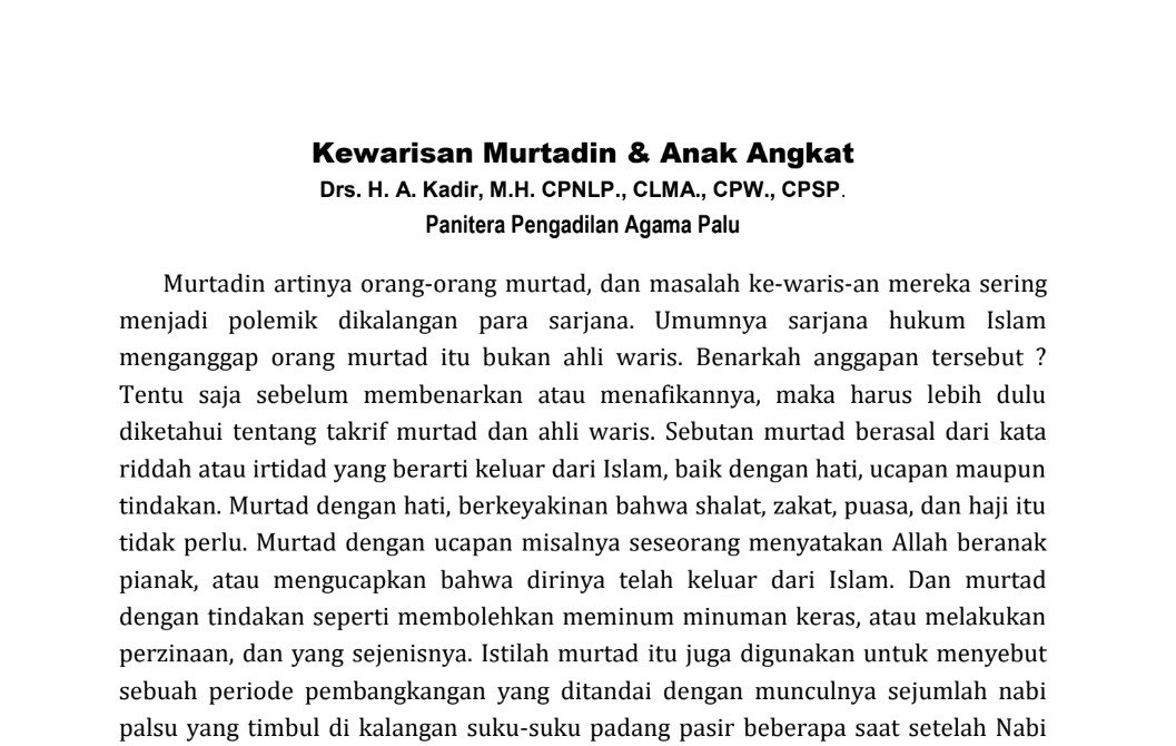 Kewarisan Murtadin & Anak Angkat